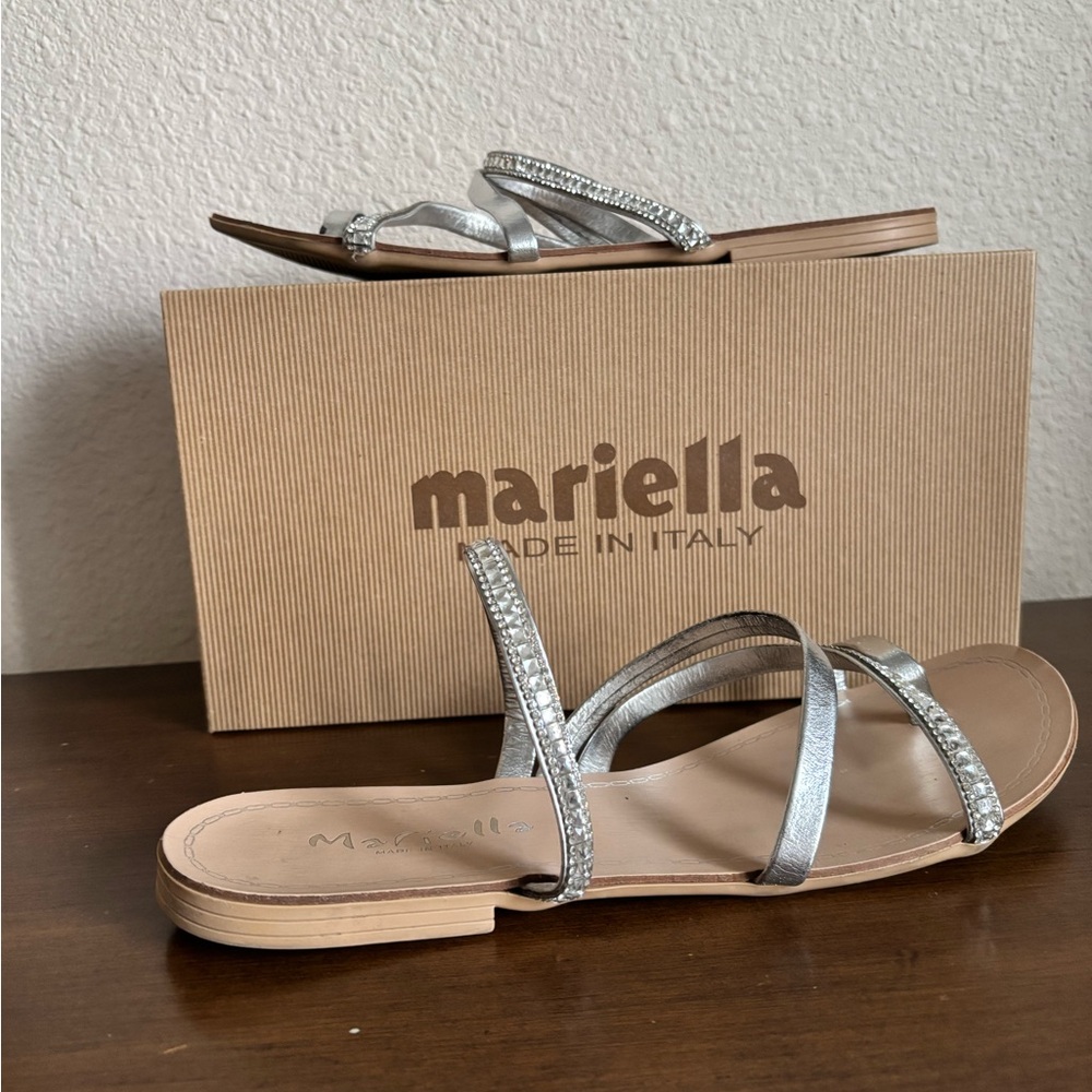 MARELLA Silver Crystal-Embellished Strappy Sandal size 10